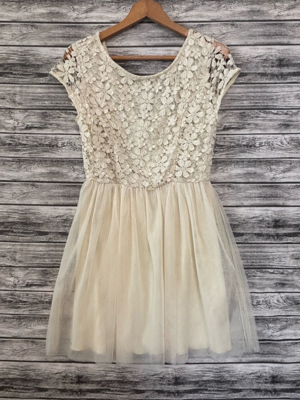 RUBY ROX Cream Lace and Tulle Mini Dress Size 7